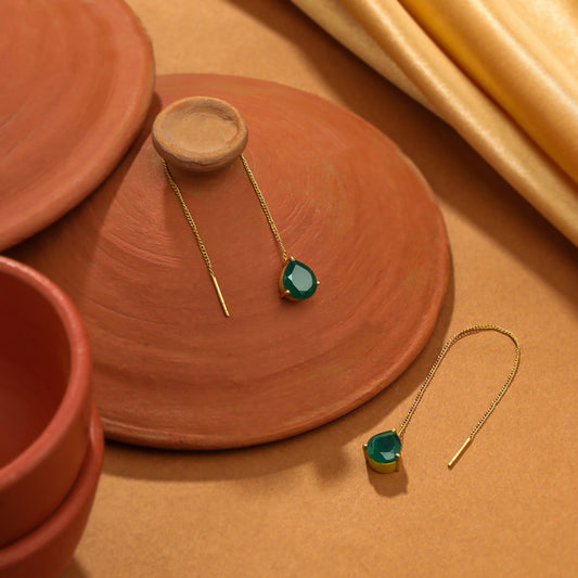 Threader Green Onyx Earrings
