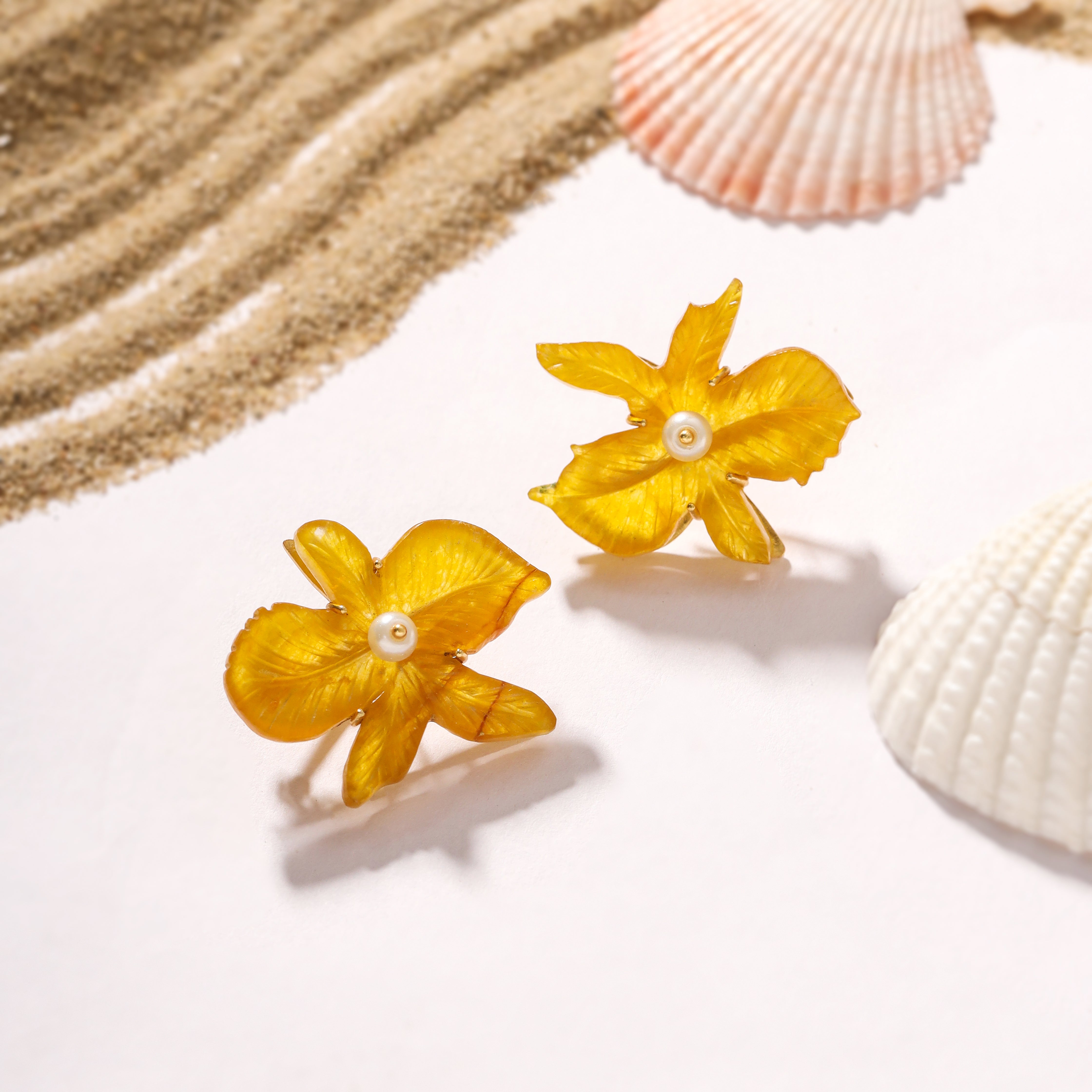 Chalcedony Carved Flower Studs Chalcedony Carved Flower Studs