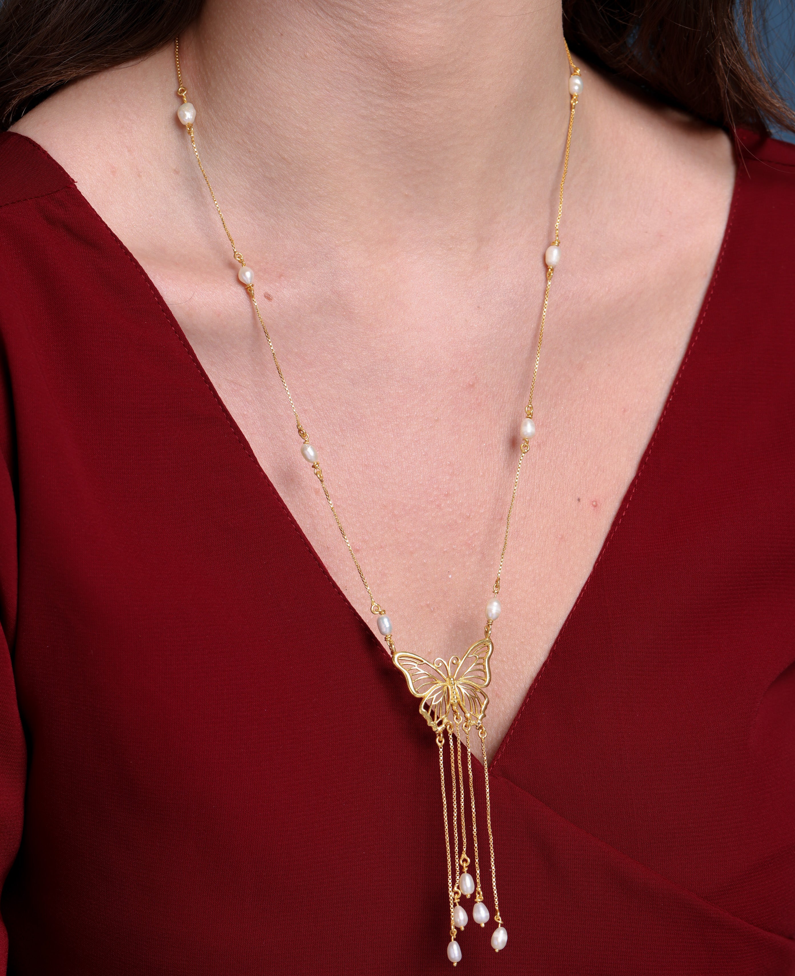 Butterfly  Pearl Necklace Butterfly  Pearl Necklace