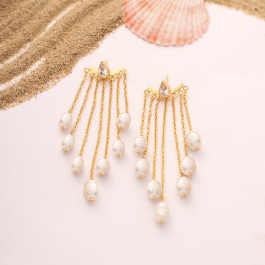 Natural Pearl Drop Gold Earrings