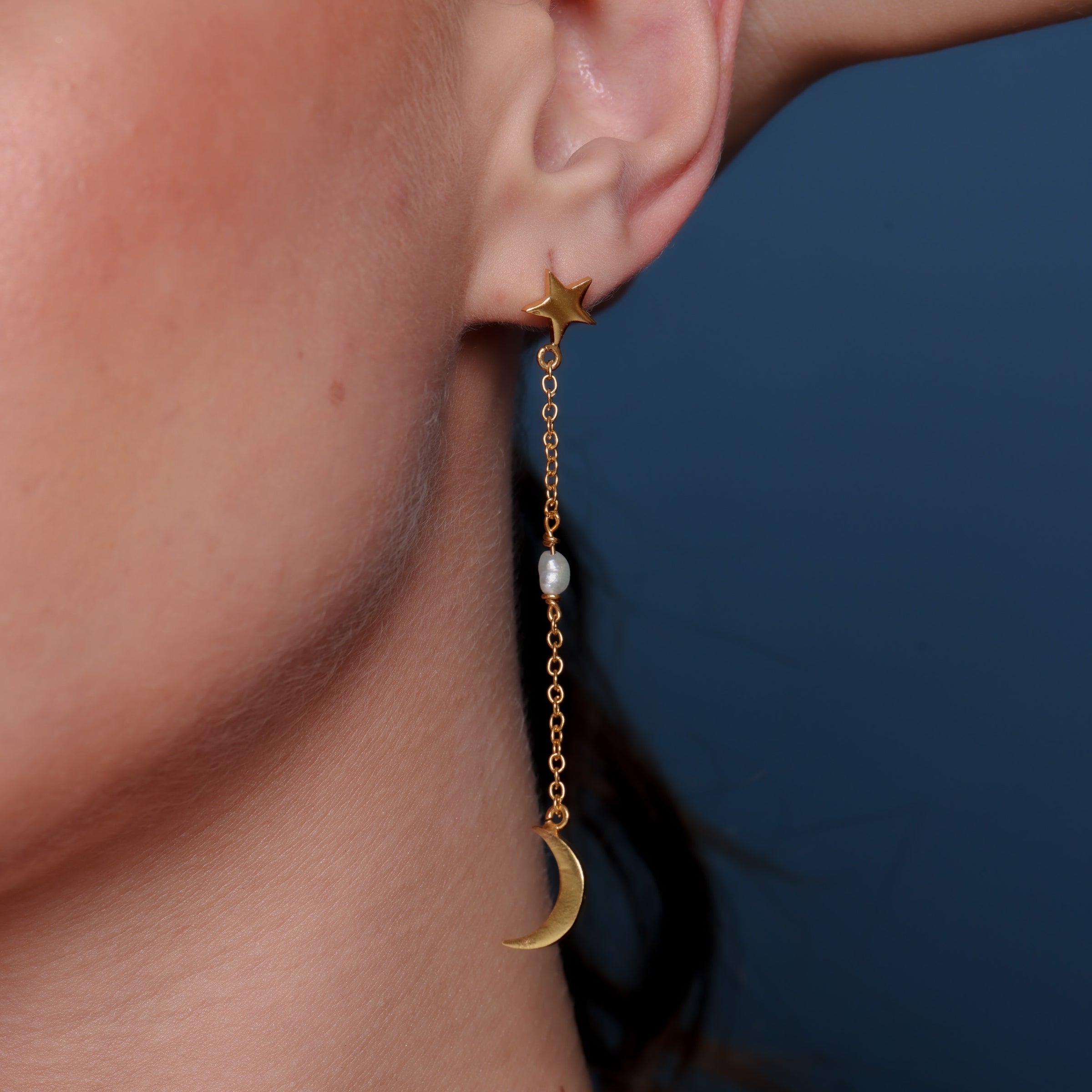 Two-Tone Crescent Moon and Star Earrings | The Jewelry Vine